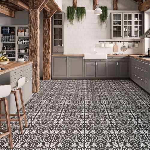 Xanthus Black Reverse Patterned Porcelain Tile (452x452mm) | GoTiles